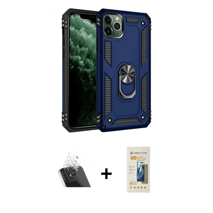 MARSİLYAN™- iPhone 11 Pro Kılıf Ahenk Klasik Koleksiyonu - Siyah 6D Mat Seramik Hayalet Nano Ekran Koruyucu + Şeffaf Kamera Lens Koruma Cam
