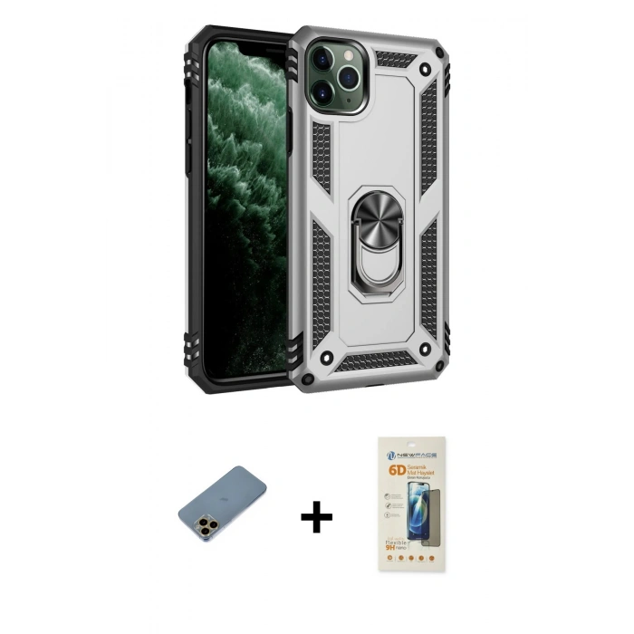 MARSİLYAN™- iPhone 11 Pro Kılıf Ahenk Klasik Koleksiyonu - Siyah 6D Mat Seramik Hayalet Nano Ekran Koruyucu + Shine Kamera Lens Koruma Cam - GD