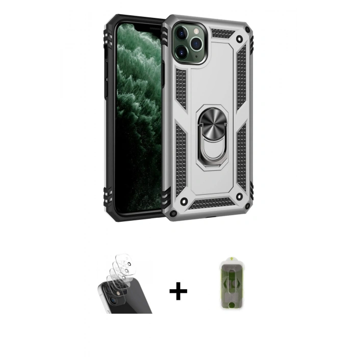MARSİLYAN™- iPhone 11 Pro Kılıf Ahenk Klasik Koleksiyonu - Siyah Joko Magic 5D Hayalet Cam + Kamera Lens Koruma Cam - SF