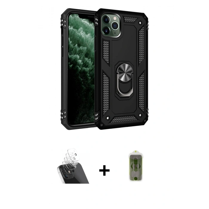 MARSİLYAN™- iPhone 11 Pro Kılıf Ahenk Klasik Koleksiyonu - Siyah Joko Magic 5D Hayalet Cam + Kamera Lens Koruma Cam - SF