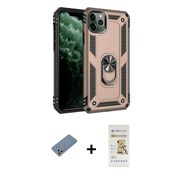 MARSİLYAN™- iPhone 11 Pro Kılıf Ahenk Klasik Koleksiyonu - Siyah Mat Seramik Nano Ekran Koruyucu + Shine Kamera Lens Koruma Cam - GS