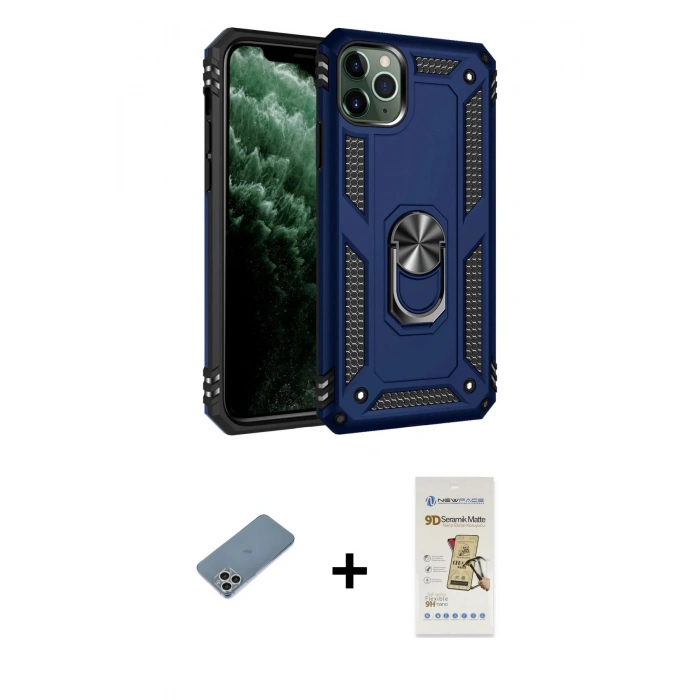 MARSİLYAN™- iPhone 11 Pro Kılıf Ahenk Klasik Koleksiyonu - Siyah Mat Seramik Nano Ekran Koruyucu + Shine Kamera Lens Koruma Cam - GS