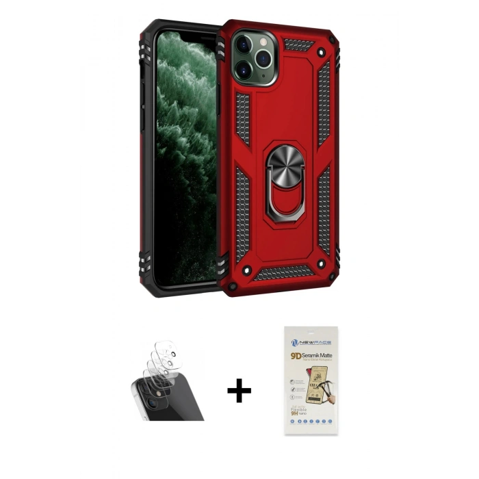 MARSİLYAN™- iPhone 11 Pro Kılıf Ahenk Klasik Koleksiyonu - Siyah Mat Seramik Nano Ekran Koruyucu + Şeffaf Kamera Lens Koruma Cam
