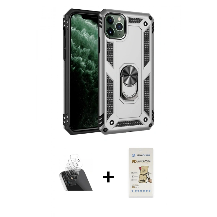 MARSİLYAN™- iPhone 11 Pro Kılıf Ahenk Klasik Koleksiyonu - Siyah Mat Seramik Nano Ekran Koruyucu + Şeffaf Kamera Lens Koruma Cam