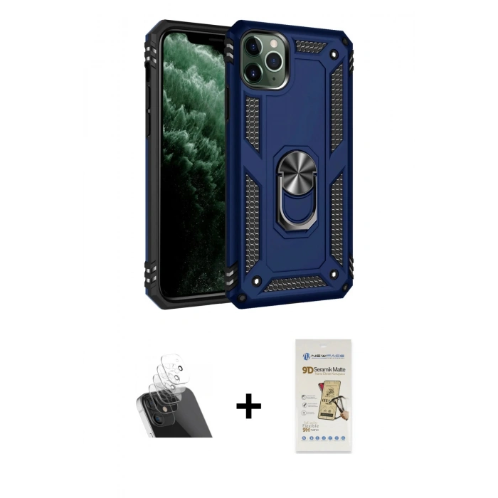 MARSİLYAN™- iPhone 11 Pro Kılıf Ahenk Klasik Koleksiyonu - Siyah Mat Seramik Nano Ekran Koruyucu + Şeffaf Kamera Lens Koruma Cam