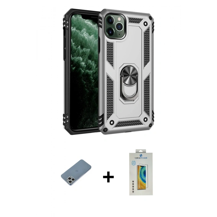 MARSİLYAN™- iPhone 11 Pro Kılıf Ahenk Klasik Koleksiyonu - Siyah Polymer Nano Ekran Koruyucu + Shine Kamera Lens Koruma Cam - GS