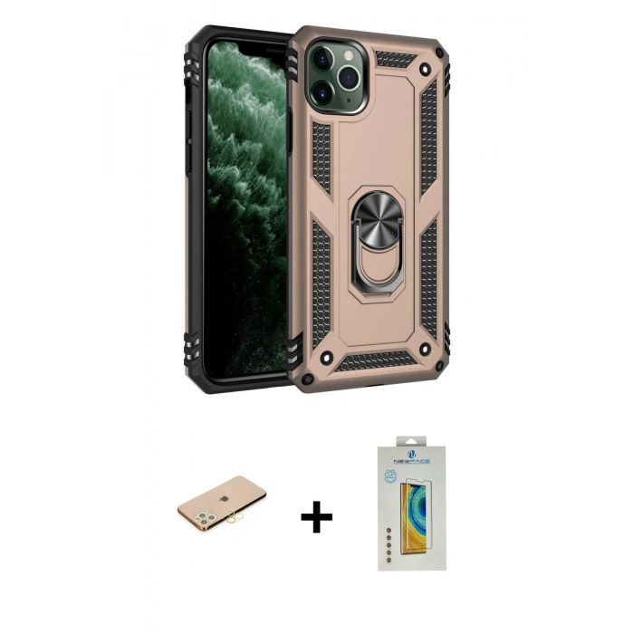 MARSİLYAN™- iPhone 11 Pro Kılıf Ahenk Klasik Koleksiyonu - Siyah Polymer Nano Ekran Koruyucu + Renkli Kamera Lens Koruma Cam - PE
