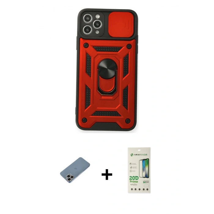 MARSİLYAN™- iPhone 11 Pro Kılıf Ahenk Klasik - Siyah 20D Premium Cam Ekran Koruyucu + Shine Kamera Lens Koruma Cam - GI