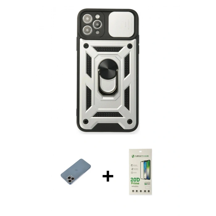 MARSİLYAN™- iPhone 11 Pro Kılıf Ahenk Klasik - Siyah 20D Premium Cam Ekran Koruyucu + Shine Kamera Lens Koruma Cam - GI