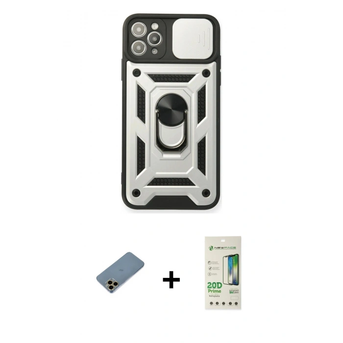 MARSİLYAN™- iPhone 11 Pro Kılıf Ahenk Klasik - Siyah 20D Premium Cam Ekran Koruyucu + Shine Kamera Lens Koruma Cam - GD