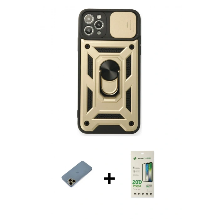 MARSİLYAN™- iPhone 11 Pro Kılıf Ahenk Klasik - Siyah 20D Premium Cam Ekran Koruyucu + Shine Kamera Lens Koruma Cam - GD