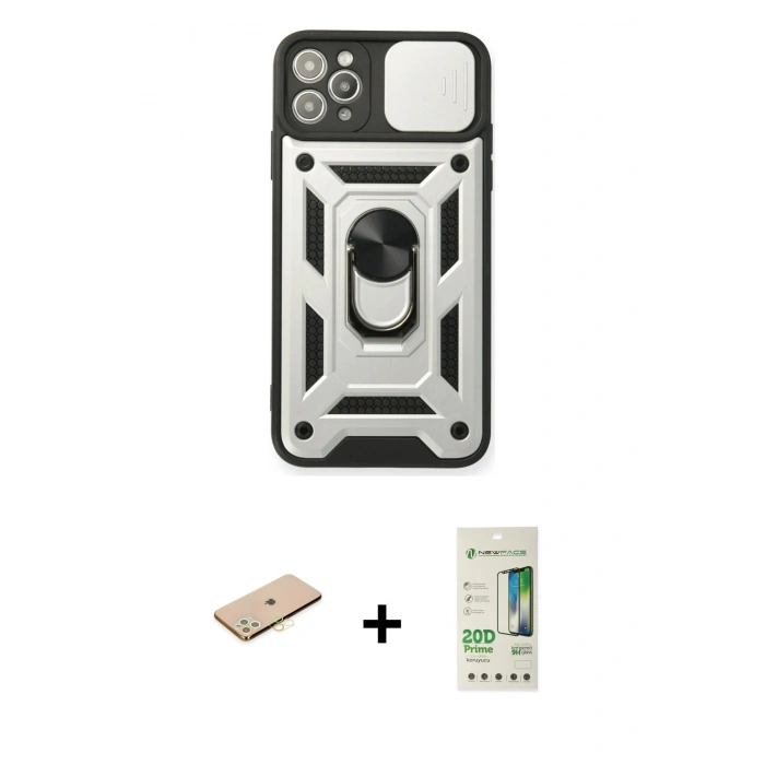 MARSİLYAN™- iPhone 11 Pro Kılıf Ahenk Klasik - Siyah 20D Premium Cam Ekran Koruyucu + Renkli Kamera Lens Koruma Cam - SI