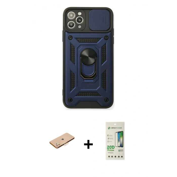 MARSİLYAN™- iPhone 11 Pro Kılıf Ahenk Klasik - Siyah 20D Premium Cam Ekran Koruyucu + Renkli Kamera Lens Koruma Cam - TU
