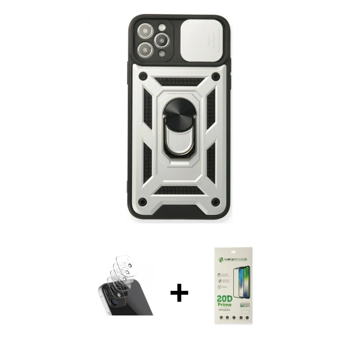 MARSİLYAN™- iPhone 11 Pro Kılıf Ahenk Klasik - Siyah 20D Premium Cam Ekran Koruyucu + Kamera Lens Koruma Cam - SF