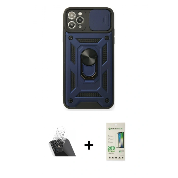 MARSİLYAN™- iPhone 11 Pro Kılıf Ahenk Klasik - Siyah 20D Premium Cam Ekran Koruyucu + Kamera Lens Koruma Cam - SF