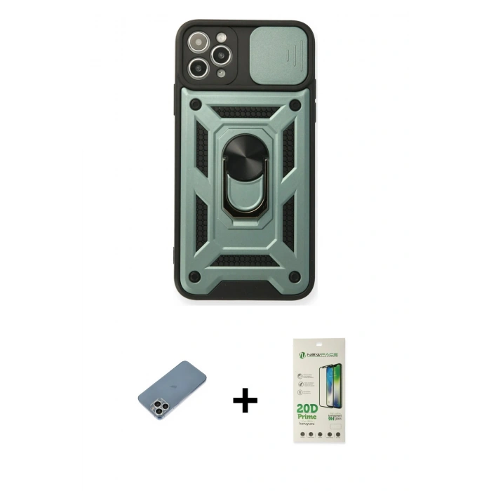 MARSİLYAN™- iPhone 11 Pro Kılıf Ahenk Klasik - Siyah 20D Premium Cam Ekran Koruyucu + Shine Kamera Lens Koruma Cam - GS