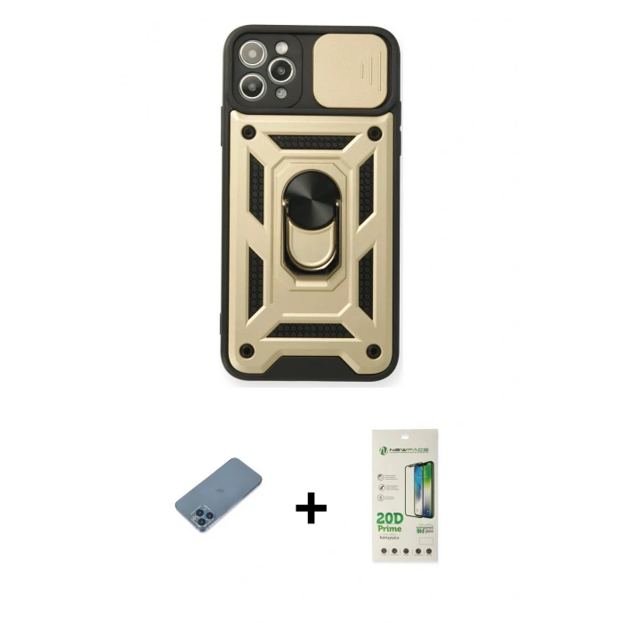 MARSİLYAN™- iPhone 11 Pro Kılıf Ahenk Klasik - Siyah 20D Premium Cam Ekran Koruyucu + Shine Kamera Lens Koruma Cam - MI