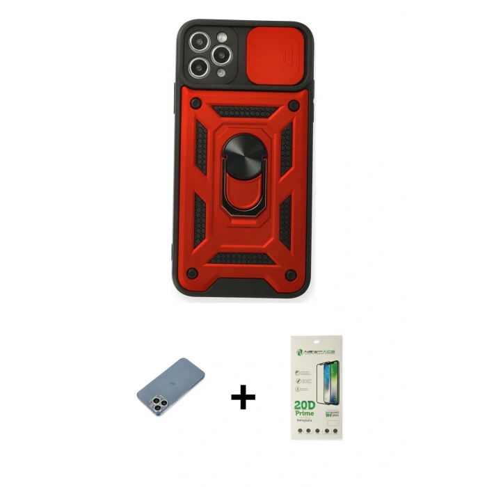 MARSİLYAN™- iPhone 11 Pro Kılıf Ahenk Klasik - Siyah 20D Premium Cam Ekran Koruyucu + Shine Kamera Lens Koruma Cam - GS