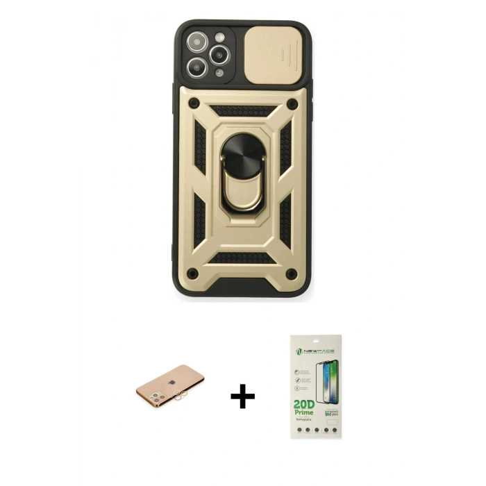 MARSİLYAN™- iPhone 11 Pro Kılıf Ahenk Klasik - Siyah 20D Premium Cam Ekran Koruyucu + Renkli Kamera Lens Koruma Cam - TU