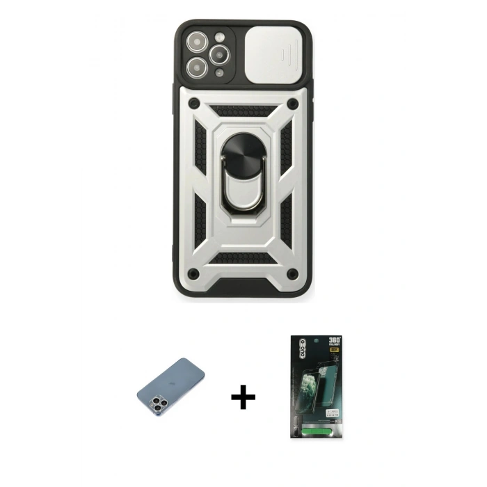 MARSİLYAN™- iPhone 11 Pro Kılıf Ahenk Klasik - Siyah 360 Mat Full Body Arka Koruyucu + Shine Kamera Lens Koruma Cam - GS
