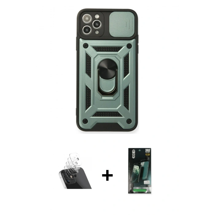 MARSİLYAN™- iPhone 11 Pro Kılıf Ahenk Klasik - Siyah 360 Mat Full Body Arka Koruyucu + Kamera Lens Koruma Cam - SF
