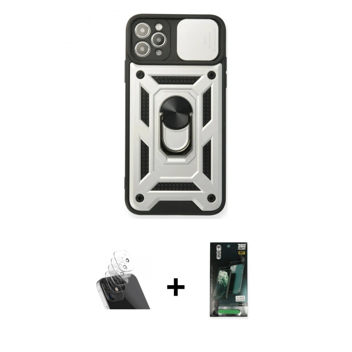 MARSİLYAN™- iPhone 11 Pro Kılıf Ahenk Klasik - Siyah 360 Mat Full Body Arka Koruyucu + Kamera Lens Koruma Cam - SF