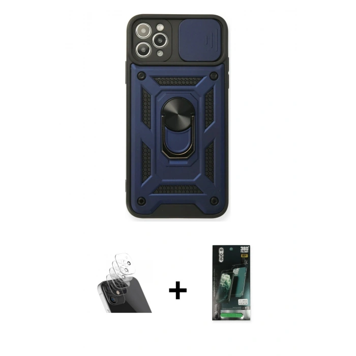 MARSİLYAN™- iPhone 11 Pro Kılıf Ahenk Klasik - Siyah 360 Mat Full Body Arka Koruyucu + Kamera Lens Koruma Cam - SF