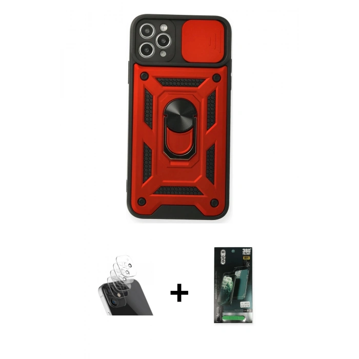 MARSİLYAN™- iPhone 11 Pro Kılıf Ahenk Klasik - Siyah 360 Mat Full Body Arka Koruyucu + Kamera Lens Koruma Cam - SF