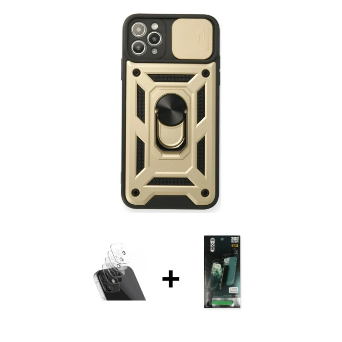 MARSİLYAN™- iPhone 11 Pro Kılıf Ahenk Klasik - Siyah 360 Mat Full Body Arka Koruyucu + Kamera Lens Koruma Cam - SF