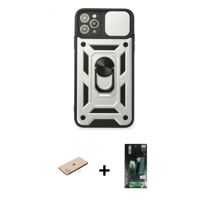 MARSİLYAN™- iPhone 11 Pro Kılıf Ahenk Klasik - Siyah 360 Mat Full Body Arka Koruyucu + Renkli Kamera Lens Koruma Cam - MI
