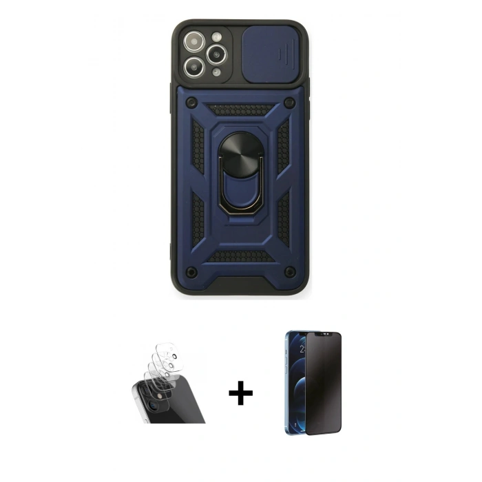 MARSİLYAN™- iPhone 11 Pro Kılıf Ahenk Klasik - Siyah 3D Antistatik Hayalet Cam Ekran Koruyucu + Kamera Lens Koruma Cam - SF