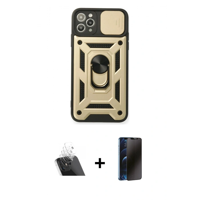 MARSİLYAN™- iPhone 11 Pro Kılıf Ahenk Klasik - Siyah 3D Antistatik Hayalet Cam Ekran Koruyucu + Kamera Lens Koruma Cam - SF