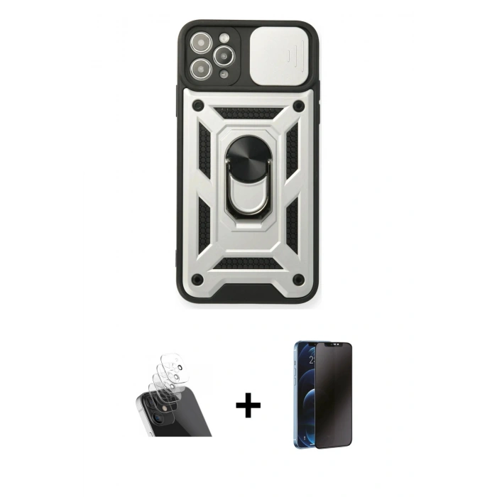 MARSİLYAN™- iPhone 11 Pro Kılıf Ahenk Klasik - Siyah 3D Antistatik Hayalet Cam Ekran Koruyucu + Kamera Lens Koruma Cam - SF