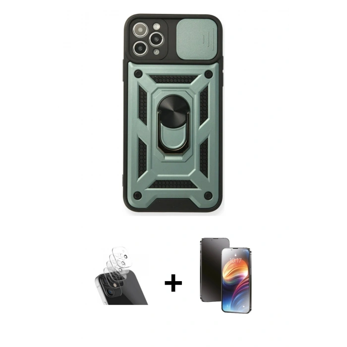 MARSİLYAN™- iPhone 11 Pro Kılıf Ahenk Klasik - Siyah 3D Antistatik Mat Seramik Nano Ekran Koruyucu + Kamera Lens Koruma Cam - SF
