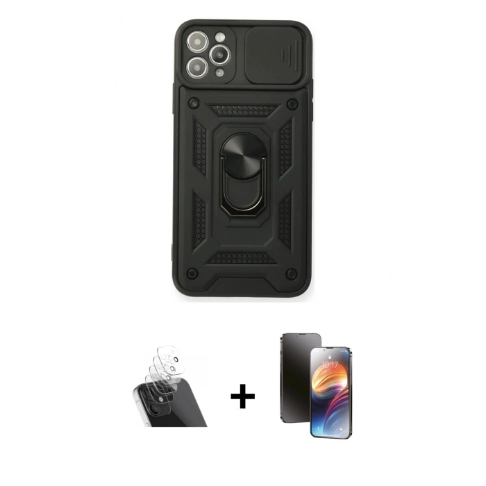 MARSİLYAN™- iPhone 11 Pro Kılıf Ahenk Klasik - Siyah 3D Antistatik Mat Seramik Nano Ekran Koruyucu + Kamera Lens Koruma Cam - SF