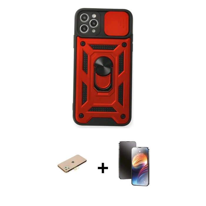 MARSİLYAN™- iPhone 11 Pro Kılıf Ahenk Klasik - Siyah 3D Antistatik Mat Seramik Nano Ekran Koruyucu + Renkli Kamera Lens Koruma Cam - PE