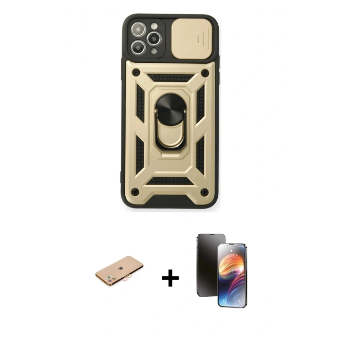 MARSİLYAN™- iPhone 11 Pro Kılıf Ahenk Klasik - Siyah 3D Antistatik Mat Seramik Nano Ekran Koruyucu + Renkli Kamera Lens Koruma Cam - TU