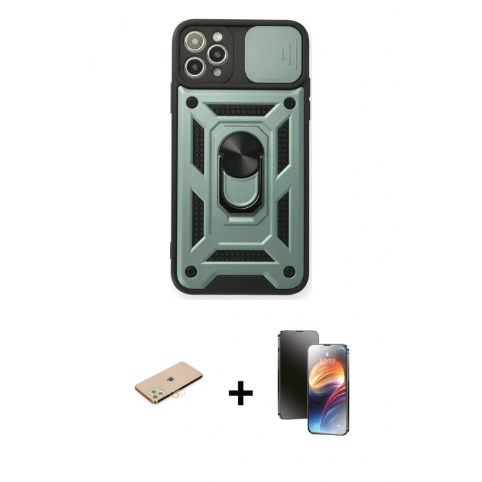 MARSİLYAN™- iPhone 11 Pro Kılıf Ahenk Klasik - Siyah 3D Antistatik Mat Seramik Nano Ekran Koruyucu + Renkli Kamera Lens Koruma Cam - PE