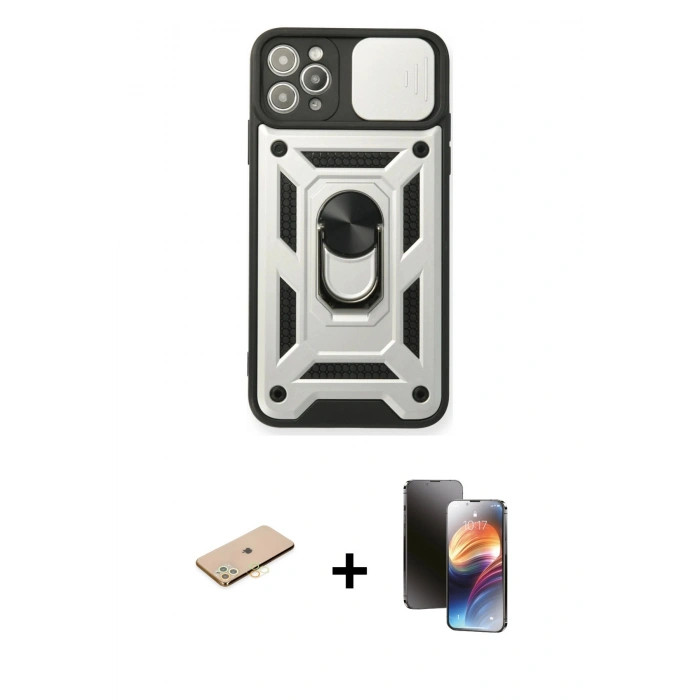 MARSİLYAN™- iPhone 11 Pro Kılıf Ahenk Klasik - Siyah 3D Antistatik Mat Seramik Nano Ekran Koruyucu + Renkli Kamera Lens Koruma Cam - PE