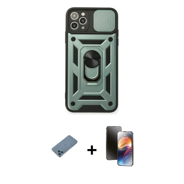 MARSİLYAN™- iPhone 11 Pro Kılıf Ahenk Klasik - Siyah 3D Antistatik Mat Seramik Nano Ekran Koruyucu + Shine Kamera Lens Koruma Cam - MI