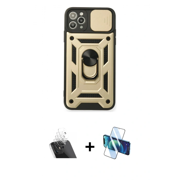 MARSİLYAN™- iPhone 11 Pro Kılıf Ahenk Klasik - Siyah 3D Antistatik Seramik Nano Ekran Koruyucu + Kamera Lens Koruma Cam - SF