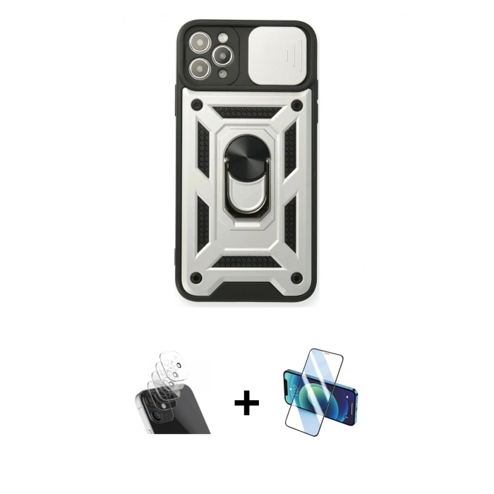 MARSİLYAN™- iPhone 11 Pro Kılıf Ahenk Klasik - Siyah 3D Antistatik Seramik Nano Ekran Koruyucu + Kamera Lens Koruma Cam - SF