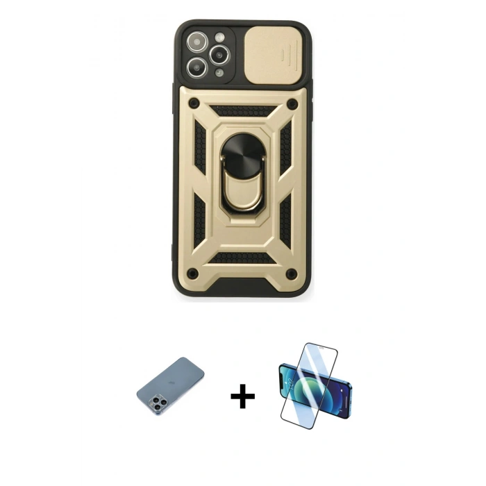 MARSİLYAN™- iPhone 11 Pro Kılıf Ahenk Klasik - Siyah 3D Antistatik Seramik Nano Ekran Koruyucu + Shine Kamera Lens Koruma Cam - SABE