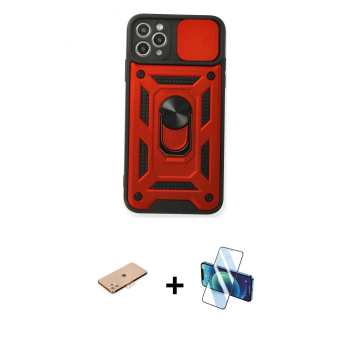 MARSİLYAN™- iPhone 11 Pro Kılıf Ahenk Klasik - Siyah 3D Antistatik Seramik Nano Ekran Koruyucu + Renkli Kamera Lens Koruma Cam - TU