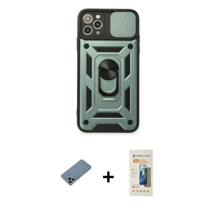 MARSİLYAN™- iPhone 11 Pro Kılıf Ahenk Klasik - Siyah 6D Mat Seramik Hayalet Nano Ekran Koruyucu + Shine Kamera Lens Koruma Cam - GI