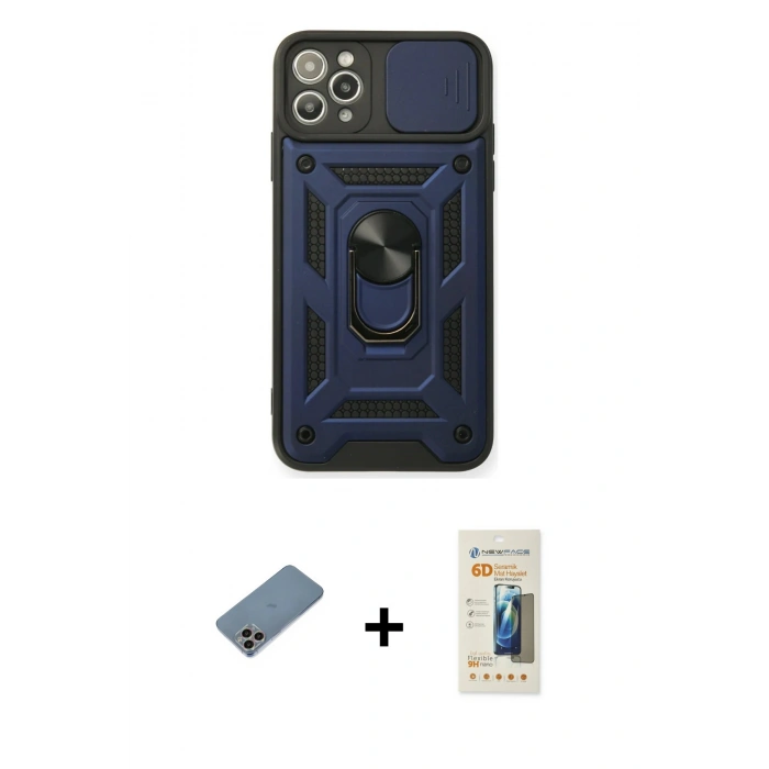 MARSİLYAN™- iPhone 11 Pro Kılıf Ahenk Klasik - Siyah 6D Mat Seramik Hayalet Nano Ekran Koruyucu + Shine Kamera Lens Koruma Cam - GI