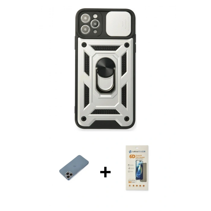 MARSİLYAN™- iPhone 11 Pro Kılıf Ahenk Klasik - Siyah 6D Mat Seramik Hayalet Nano Ekran Koruyucu + Shine Kamera Lens Koruma Cam - GI