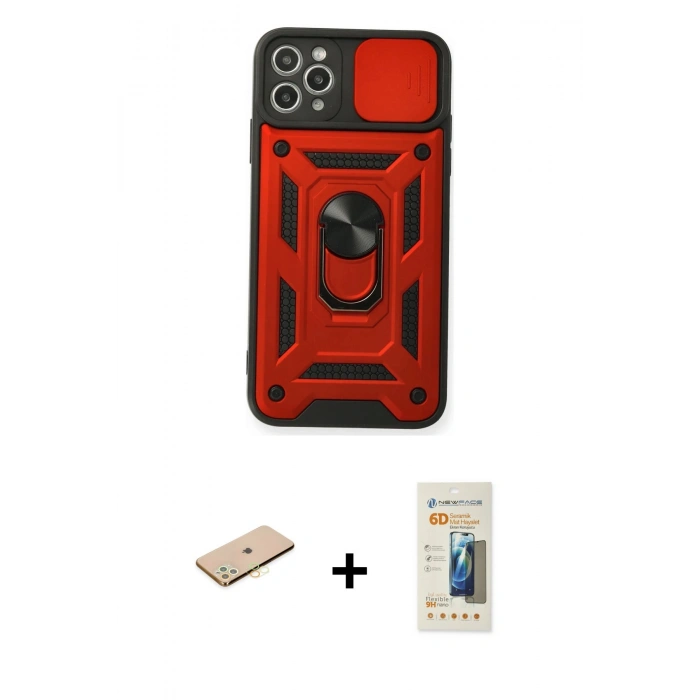 MARSİLYAN™- iPhone 11 Pro Kılıf Ahenk Klasik - Siyah 6D Mat Seramik Hayalet Nano Ekran Koruyucu + Renkli Kamera Lens Koruma Cam - PE