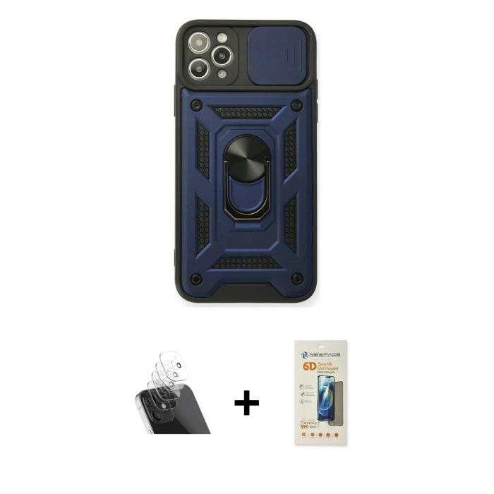 MARSİLYAN™- iPhone 11 Pro Kılıf Ahenk Klasik - Siyah 6D Mat Seramik Hayalet Nano Ekran Koruyucu + Kamera Lens Koruma Cam - SF