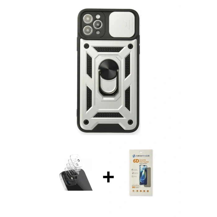 MARSİLYAN™- iPhone 11 Pro Kılıf Ahenk Klasik - Siyah 6D Mat Seramik Hayalet Nano Ekran Koruyucu + Kamera Lens Koruma Cam - SF